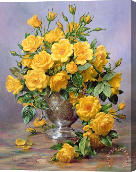 Albert Williams Bright Smile - Roses in a Silver Vase Stretched Canvas Painting / Canvas Art
