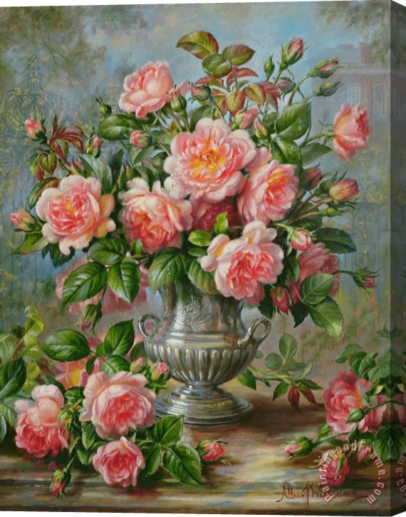 Albert Williams English Elegance Roses in a Silver Vase Stretched Canvas Print / Canvas Art