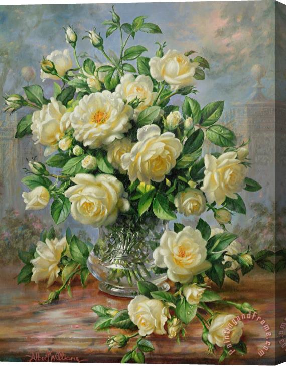 Albert Williams Princess Diana Roses in a Cut Glass Vase Stretched Canvas Print / Canvas Art