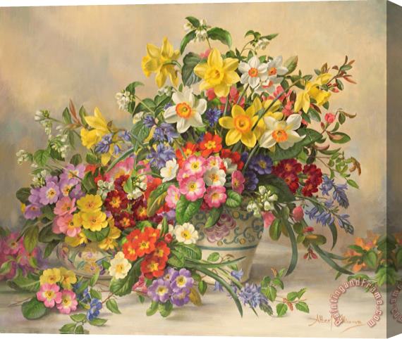 Albert Williams Spring Flowers And Poole Pottery Stretched Canvas Painting / Canvas Art