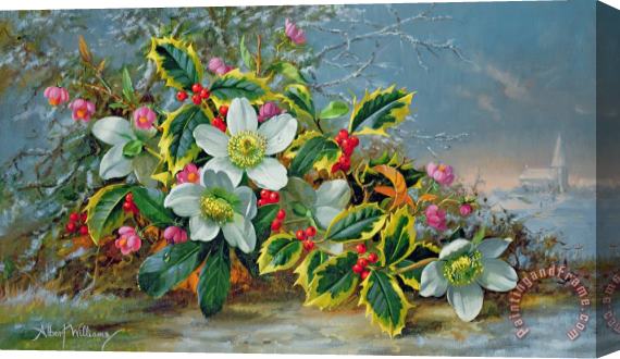 Albert Williams Winter Roses In A Landscape Stretched Canvas Print / Canvas Art