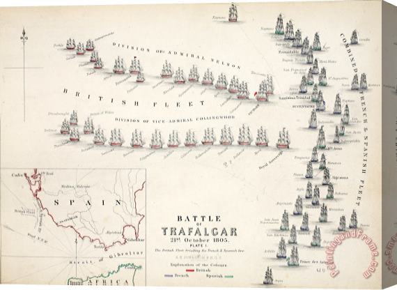 Alexander Keith Johnson Map Of The Battle Of Trafalgar Stretched Canvas Print / Canvas Art
