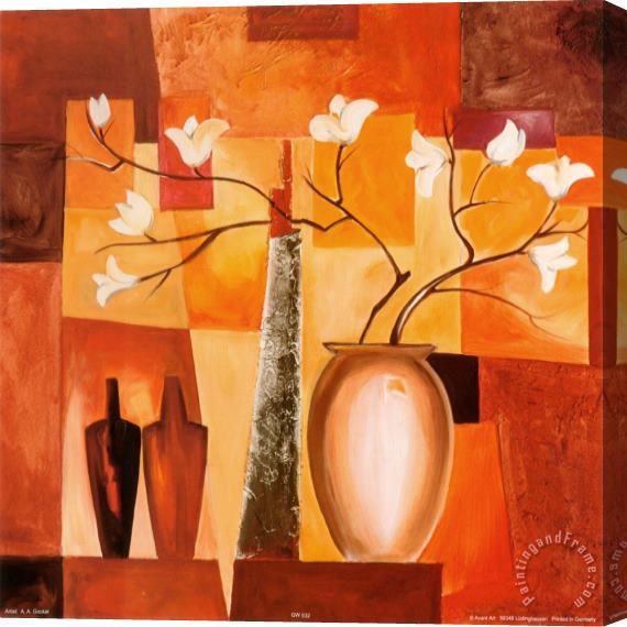 alfred gockel Orange Geometric Floral Ii Stretched Canvas Painting / Canvas Art