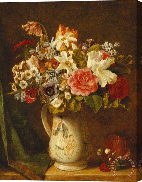 Alfred Morgan Roses Narcissi And Other Flowers In A Vase Stretched Canvas Painting / Canvas Art