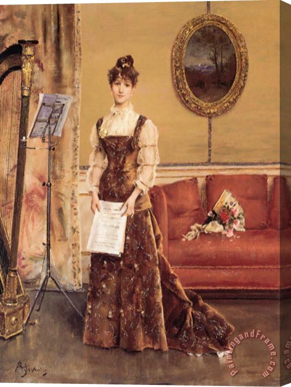Alfred Stevens Lady with a Harp Stretched Canvas Painting / Canvas Art