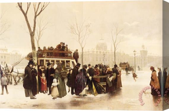 Alphonse Cornet A Disturbance on Le Quai De Gesvres, Paris Stretched Canvas Print / Canvas Art