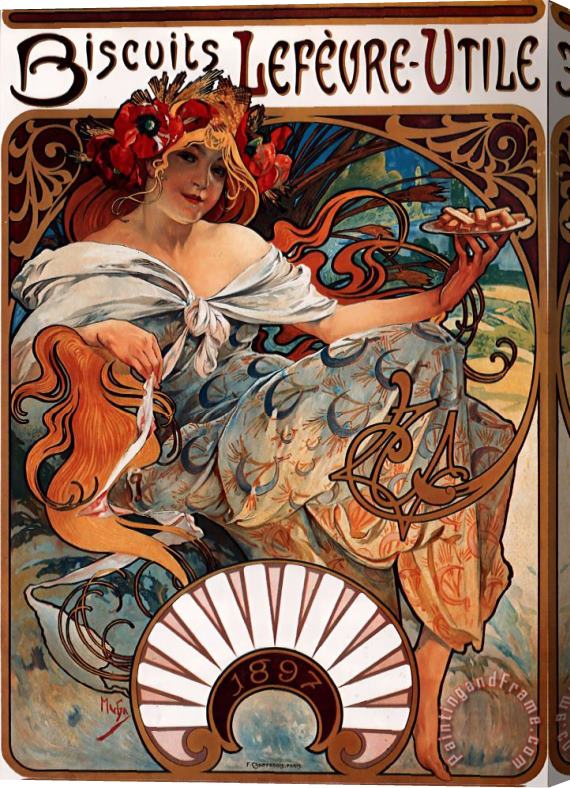 Alphonse Marie Mucha Biscuits Lefevre Utile 1896 Stretched Canvas Print / Canvas Art