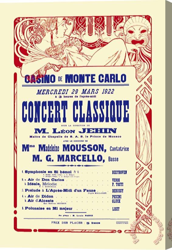 Alphonse Marie Mucha Concert at The Monte Carlo Casino Stretched Canvas Print / Canvas Art