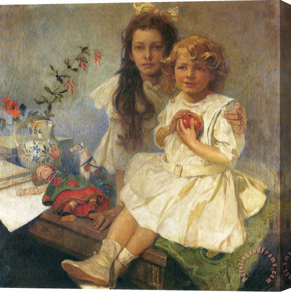 Alphonse Marie Mucha Jaroslava And Jiri The Artist S Children 1919 Stretched Canvas Painting / Canvas Art