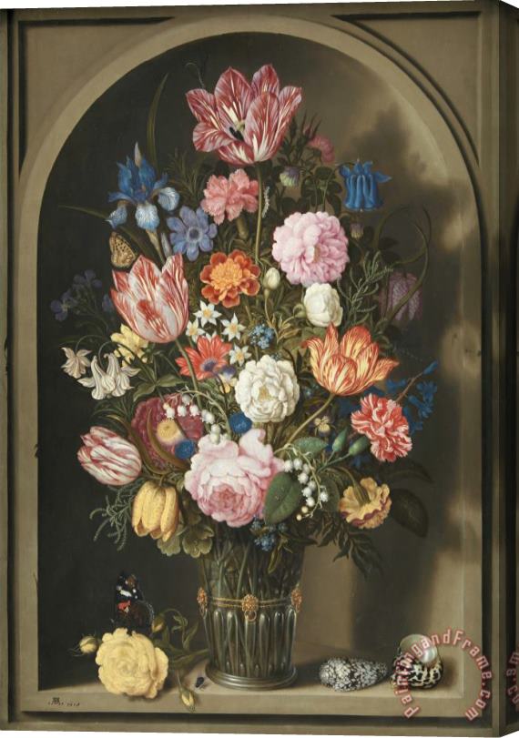 Ambrosius Bosschaert the Elder Bouquet of Flowers in a Stone Niche Stretched Canvas Painting / Canvas Art
