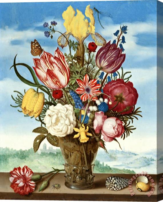 Ambrosius Bosschaert the Elder Bouquet of Flowers on a Ledge Stretched Canvas Painting / Canvas Art