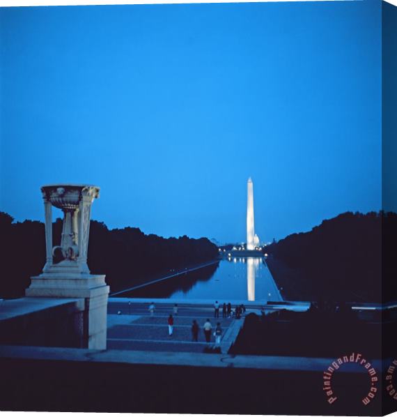 American School Night view of the Washington Monument across the National Mall Stretched Canvas Painting / Canvas Art