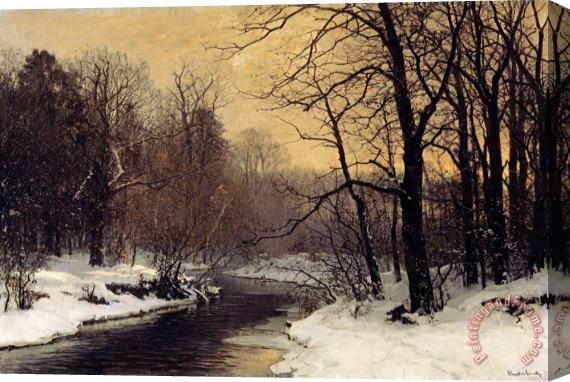 Anders Andersen-Lundby A Winter River Landscape Stretched Canvas Painting / Canvas Art