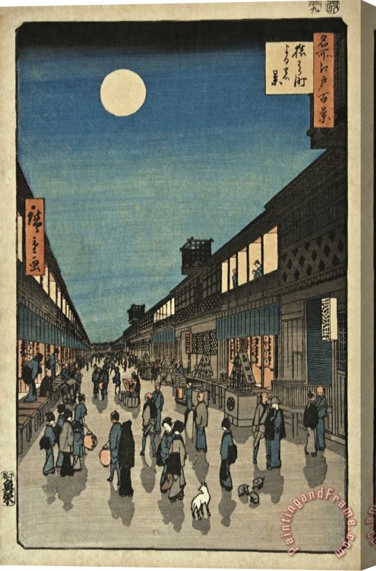 Ando Hiroshige 100 Famous Views of Edo, Night View Saruwaka Street Stretched Canvas Print / Canvas Art