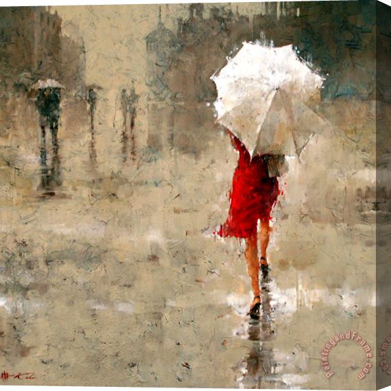 Andre Kohn Red And White Stretched Canvas Painting / Canvas Art