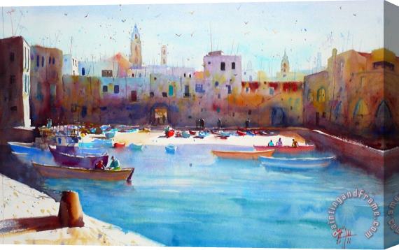 Andre Mehu Fishingboats in the harbor of Monopoli Stretched Canvas Print / Canvas Art
