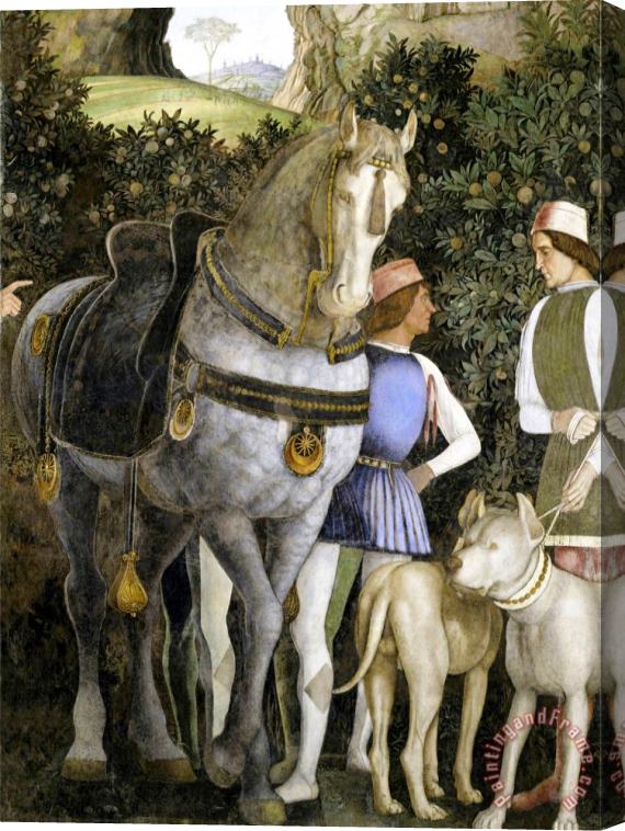 Andrea Mantegna la camera degli sposi: grooms with horse and two dogs Stretched Canvas Painting / Canvas Art