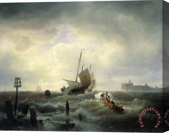 Andreas Achenbach The Entrance to the Harbour at Hellevoetsluys Stretched Canvas Painting / Canvas Art