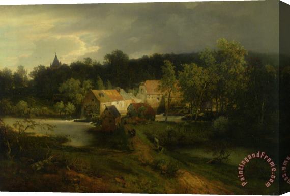 Andreas Achenbach The Watermill in The Village Stretched Canvas Print / Canvas Art