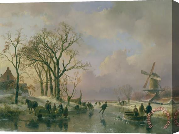 Andreas Schelfhout Skating in Holland Stretched Canvas Print / Canvas Art