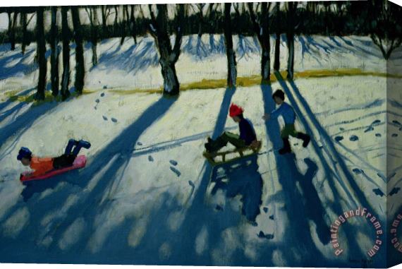 Andrew Macara Boys Sledging Stretched Canvas Painting / Canvas Art
