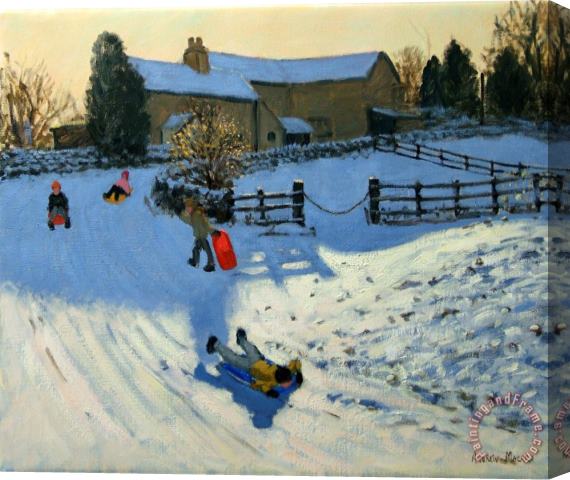 Andrew Macara Children Sledging Stretched Canvas Print / Canvas Art