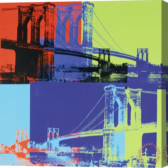 Andy Warhol Brooklyn Bridge C 1983 Orange Blue Lime Stretched Canvas Painting / Canvas Art