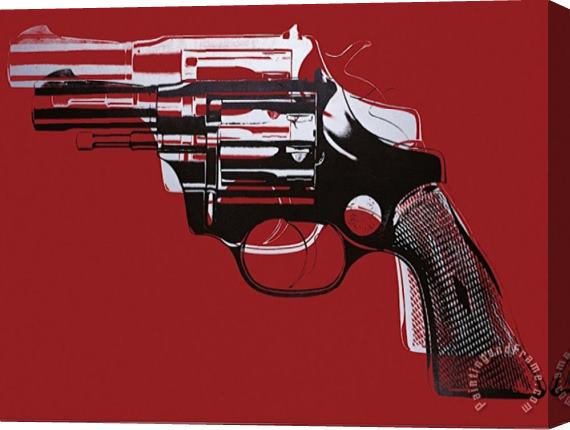 Andy Warhol Guns C 1981 82 White And Black on Red Stretched Canvas Painting / Canvas Art