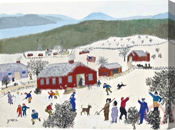Anna Mary Robertson (grandma) Moses Snow Balling, 1957 Stretched Canvas Print / Canvas Art