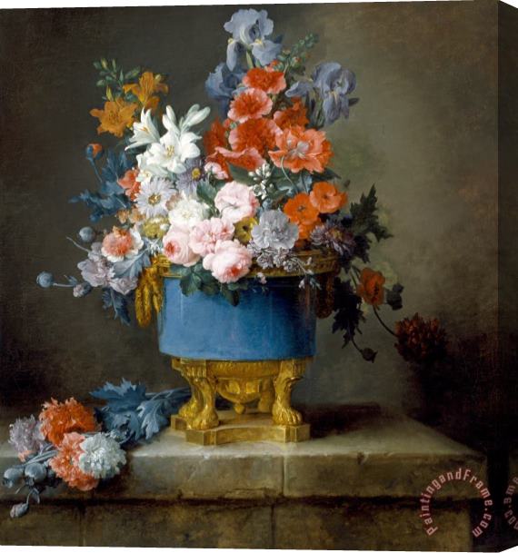Anne Vallayer-Coster Bouquet of Flowers in a Blue Porcelain Vase Stretched Canvas Painting / Canvas Art