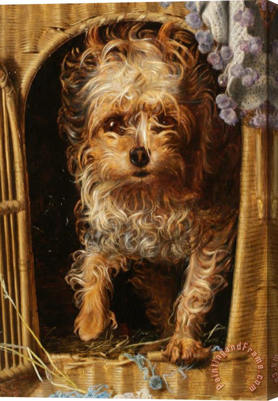Anthony Frederick Sandys Darby in His Basket Kennel Stretched Canvas Painting / Canvas Art