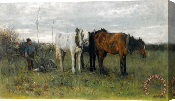 Anton Mauve A Ploughing Farmer Stretched Canvas Painting / Canvas Art