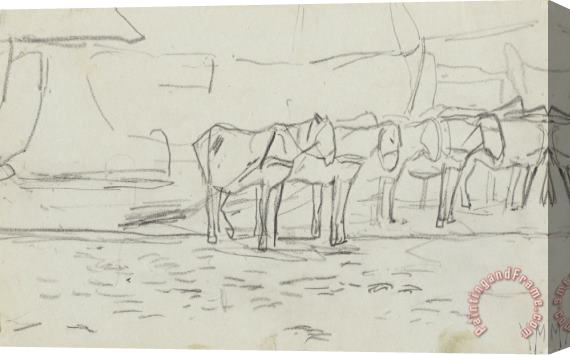 Anton Mauve Strand Met Paarden En Schuiten Stretched Canvas Print / Canvas Art