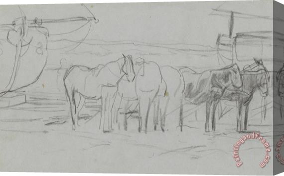 Anton Mauve Wachtende Paarden Bij Bomschuiten Op Het Strand Stretched Canvas Painting / Canvas Art