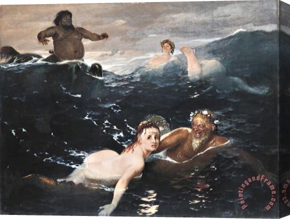 Arnold Bocklin Playing in The Waves Stretched Canvas Print / Canvas Art