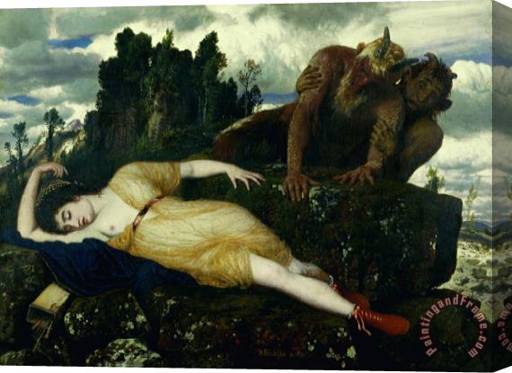 Arnold Bocklin Sleeping Diana Watched by Two Fauns Stretched Canvas Painting / Canvas Art