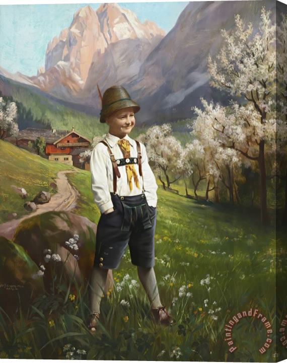 Arthur Fischer Bimbo in Costume Locale Tirolese 1926 Stretched Canvas Painting / Canvas Art