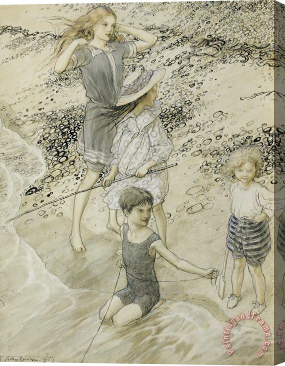 Arthur Rackham Four Children At The Seashore Stretched Canvas Print / Canvas Art