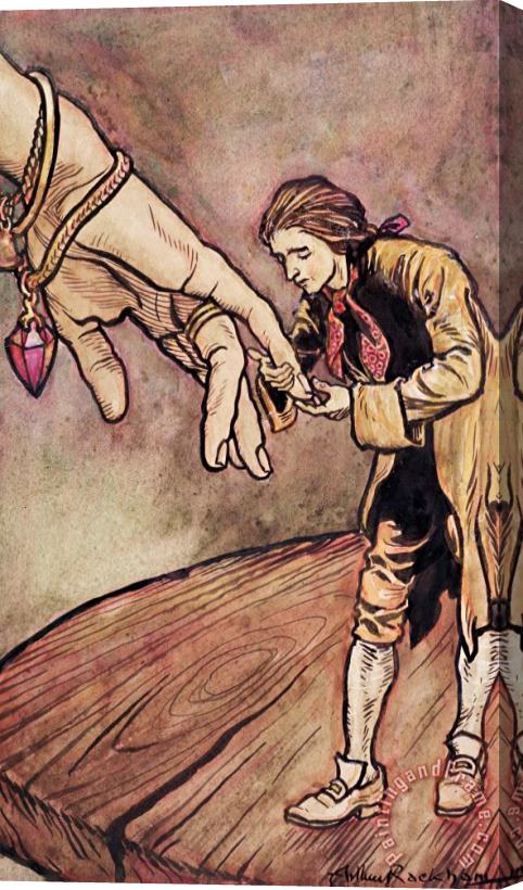 Arthur Rackham Gulliver in Brobdingnag Kissing the Hand of the Queen Stretched Canvas Print / Canvas Art