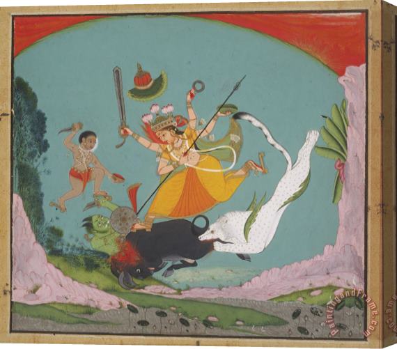 Artist, maker unknown, India The Great Goddess Durga Slaying The Buffalo Demon (mahishasuramardini) Stretched Canvas Painting / Canvas Art