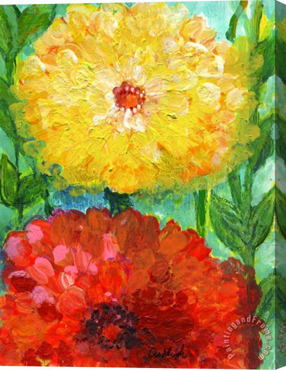 Ashleigh Dyan Moore One Yellow One Red and Orange Flower Shines Stretched Canvas Painting / Canvas Art