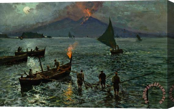 Attilio Pratella Night Fishing in Naples Stretched Canvas Painting / Canvas Art