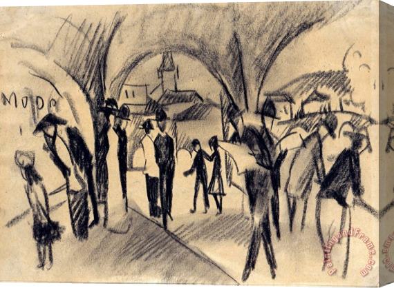 August Macke Scene Under The Arcades in Thun Stretched Canvas Painting / Canvas Art