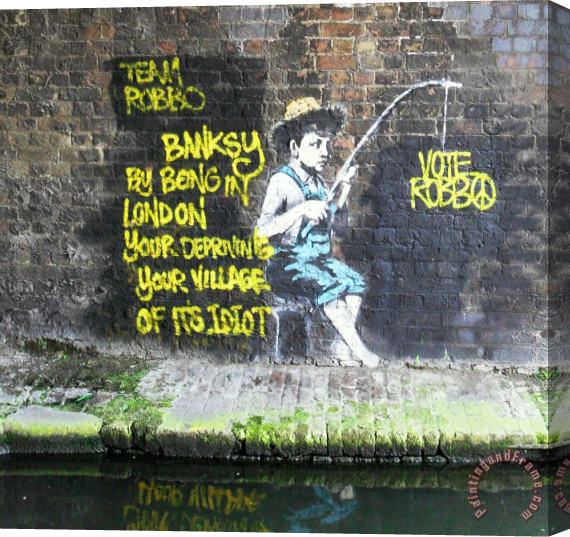 Banksy Banksy Fisherman Mural Regents Canal, Camden, London 26april2010 Stretched Canvas Print / Canvas Art