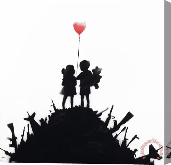 Banksy Victory Bomb Children Red Stretched Canvas Painting / Canvas Art