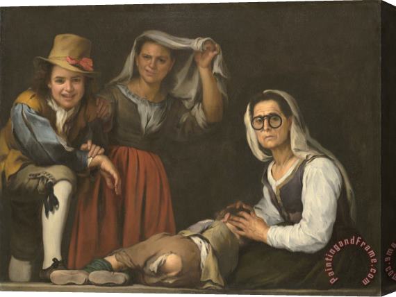 Bartolome Esteban Murillo Four Figures on a Step Stretched Canvas Painting / Canvas Art