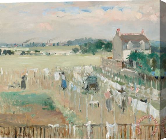 Berthe Morisot Hanging The Laundry Out To Dry Stretched Canvas Print / Canvas Art