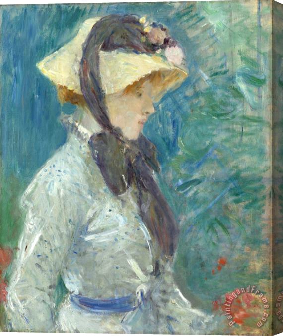 Berthe Morisot Young Woman with a Straw Hat Stretched Canvas Painting / Canvas Art
