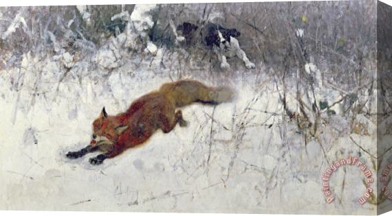 Bruno Andreas Liljefors  Fox Being Chased through the Snow Stretched Canvas Painting / Canvas Art