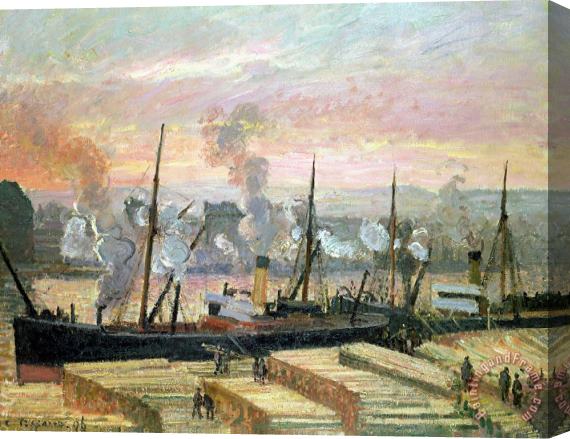Camille Pissarro Boats Unloading Wood Stretched Canvas Print / Canvas Art